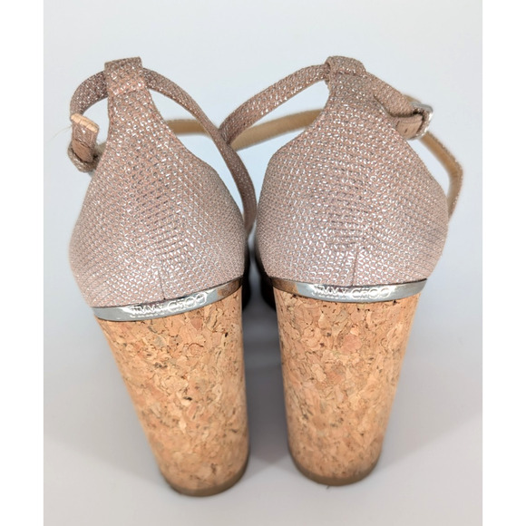 Jimmy Choo Alanah Cork Metallic Pink Suede Platform Wedge Sandals 8.5 Glam - Picture 9 of 15